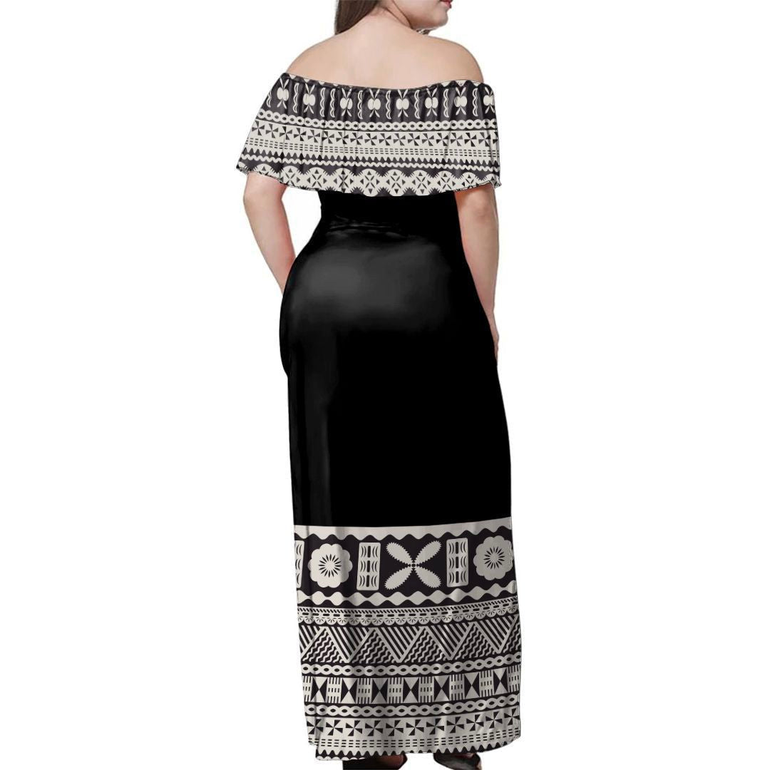 NE Fiji Bula Dress - Fiji Tapa Tribal Off Shoulder Long Dress