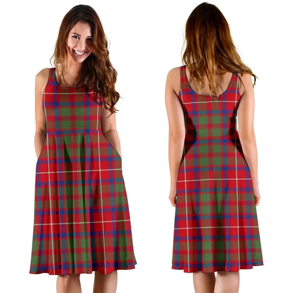 Shaw Red Modern Tartan Midi Dress