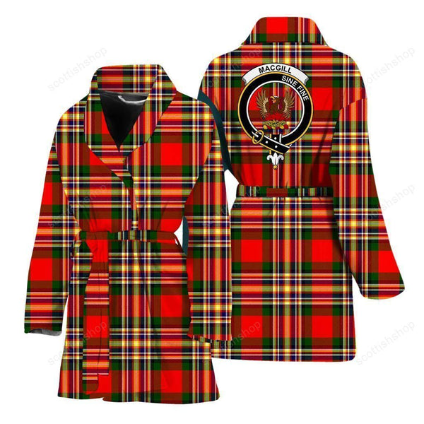 MacGill (Makgill) Clan Bath Robe, Scottish Tartan MacGill (Makgill) Clan Bath Robe Crest Style