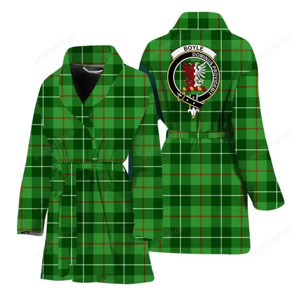 Boyle Clan Bath Robe, Scottish Tartan Boyle Clan Bath Robe Crest Style