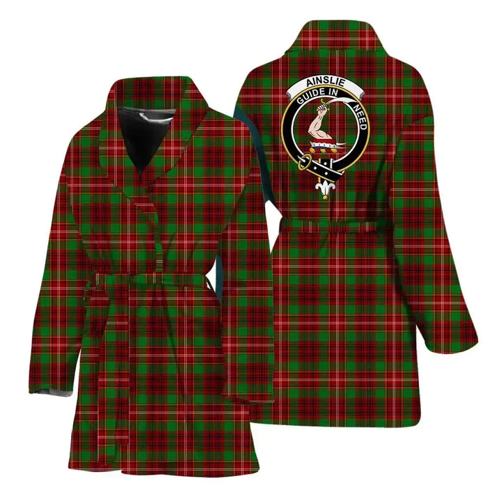 Ainslie Clan Bath Robe, Scottish Tartan Ainslie Clan Bath Robe Crest Style