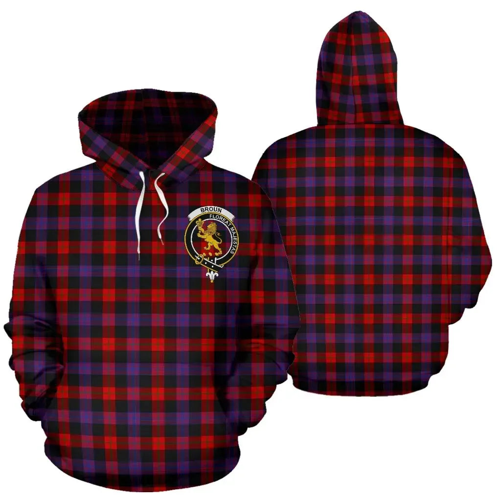 Broun Clan Hoodie, Scottish Tartan Clans Hoodie Crest Style