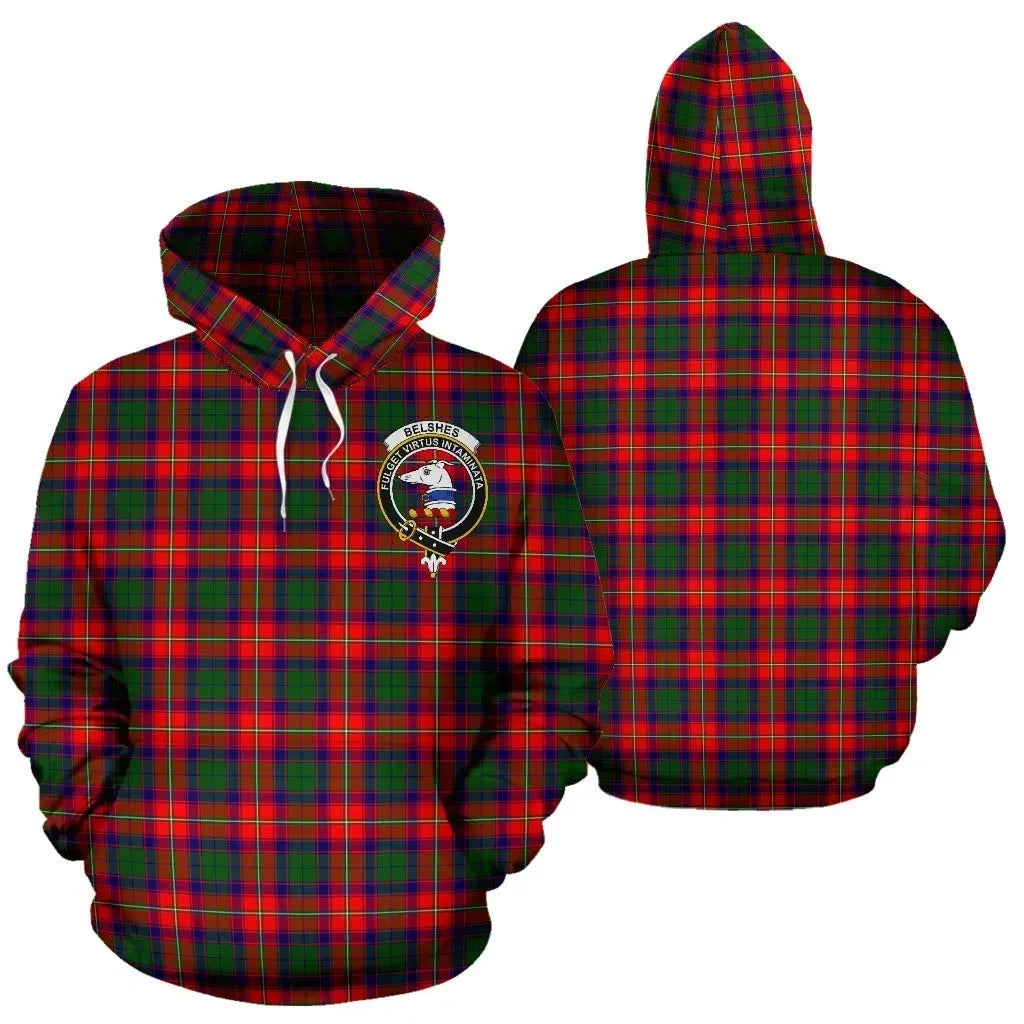 Belshes Tartan Clan Hoodie, Scottish Tartan Clans Hoodie Crest Style