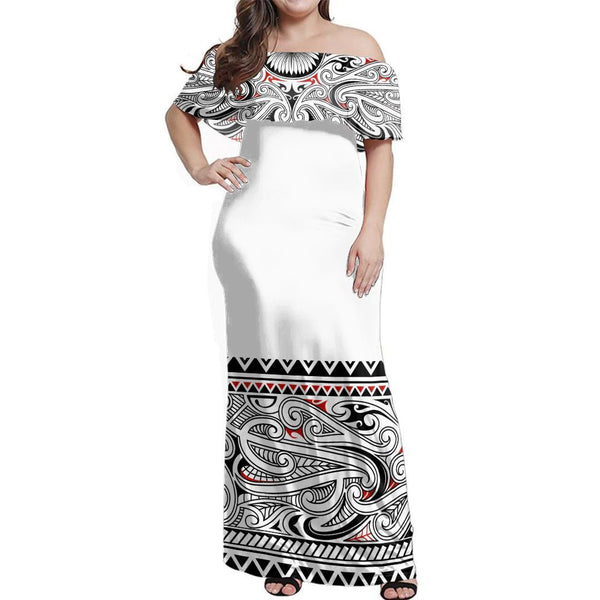 NE Maori Dress - Ta Moko Off Shoulder Long Dress