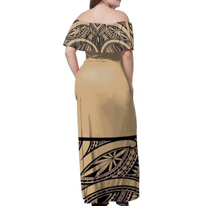 NE Maori Dress - Polynesian Maori Off Shoulder Long Dress
