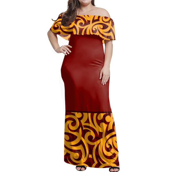 NE Maori Dress - Maori Heat Off Shoulder Long Dress