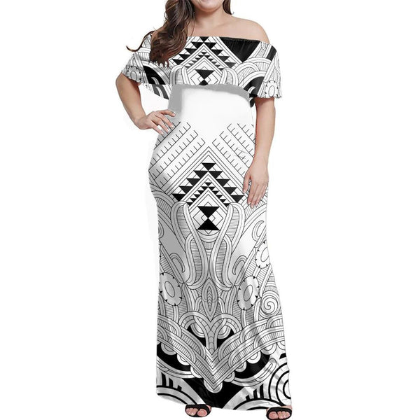 NE Maori Dress - Traditional Style Off Shoulder Long Dress