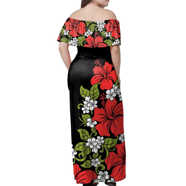 Polynesian Pride Dress - Oldie Hibiscus Off Shoulder Long Dress