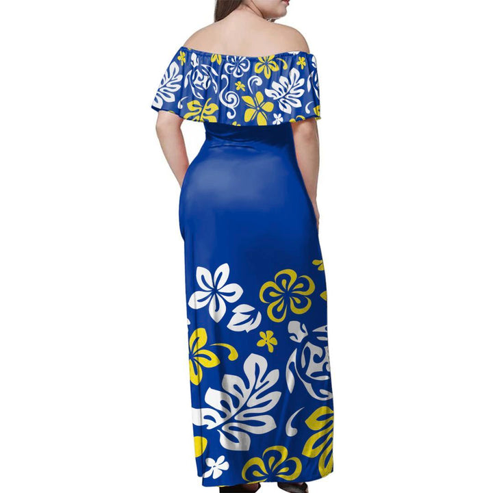 Polynesian Pride Dress - Traditional Blue Off Shoulder Long Dress