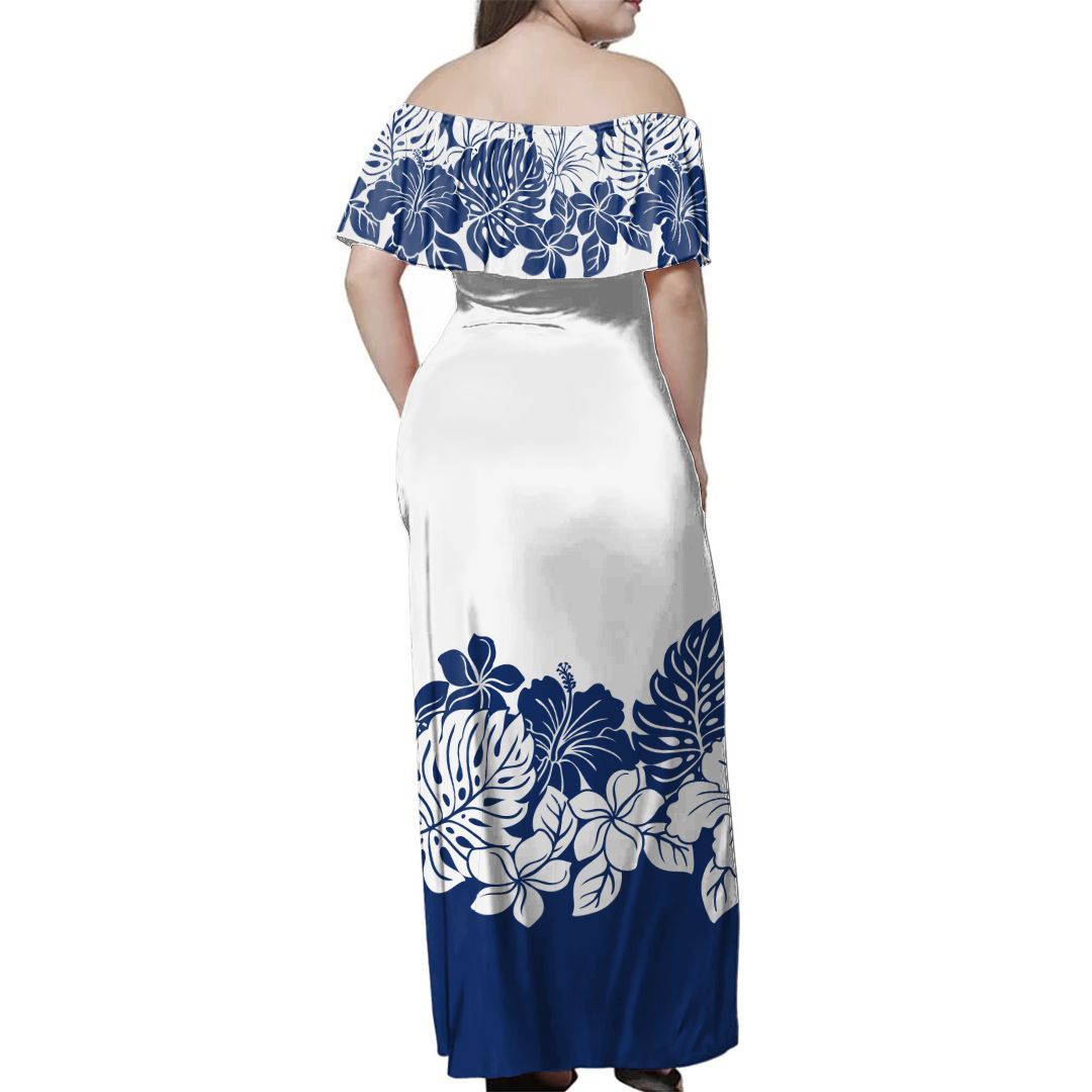 Polynesian Pride Dress - Tropical Blue Line Off Shoulder Long Dress