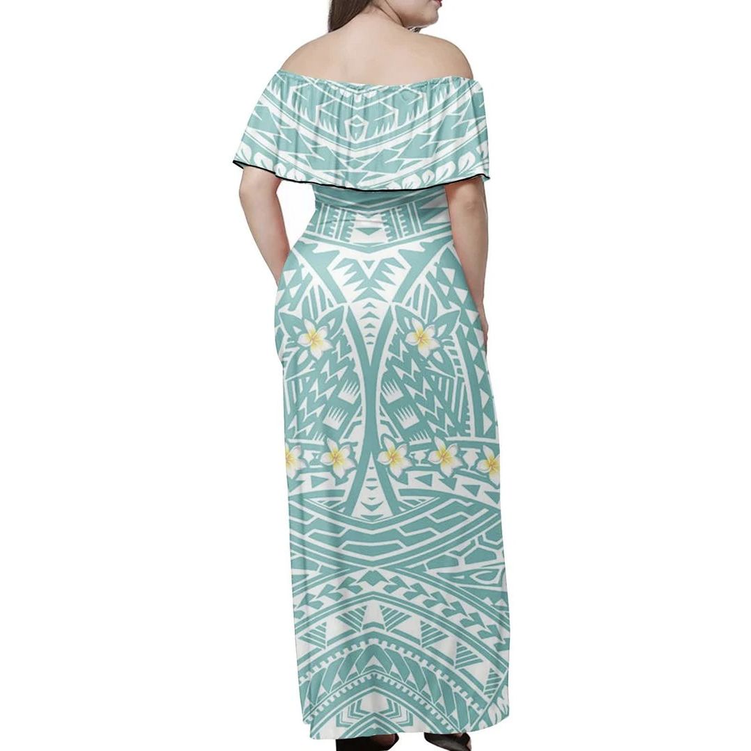 Polynesian Pride Dress - Polynesian Little Plumeria Off Shoulder Long Dress