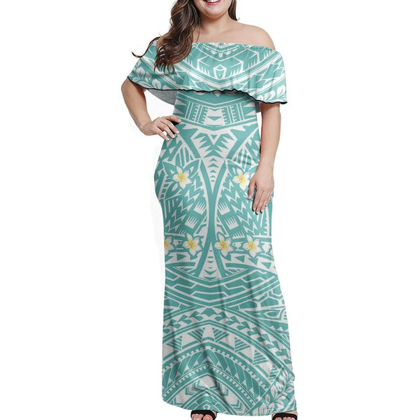 Polynesian Pride Dress - Polynesian Little Plumeria Off Shoulder Long Dress