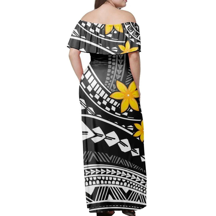 Polynesian Pride Dress - Polynesian Golden Tiara Off Shoulder Long Dress