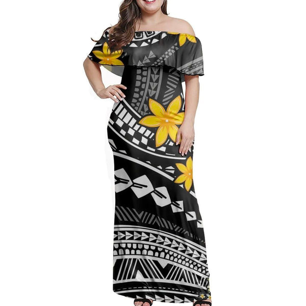 Polynesian Pride Dress - Polynesian Golden Tiara Off Shoulder Long Dress