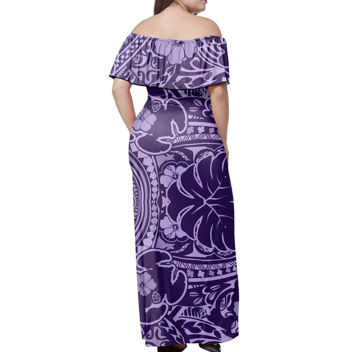 Polynesian Pride Dress - Polynesian Turtle Tropical Hibiscus Off Shoulder Long Dress