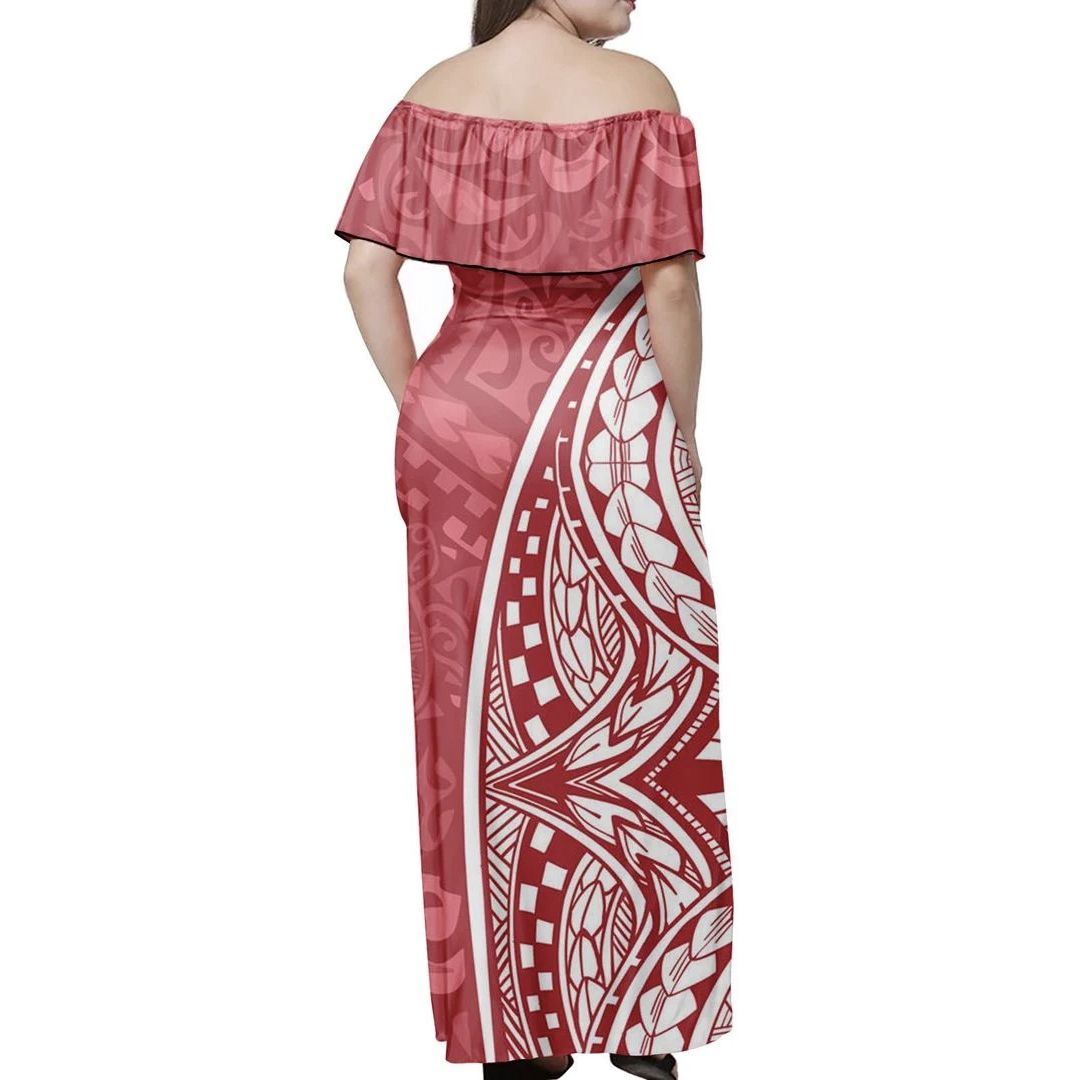 Polynesian Pride Dress - Polynesian Red Curve Off Shoulder Long Dress