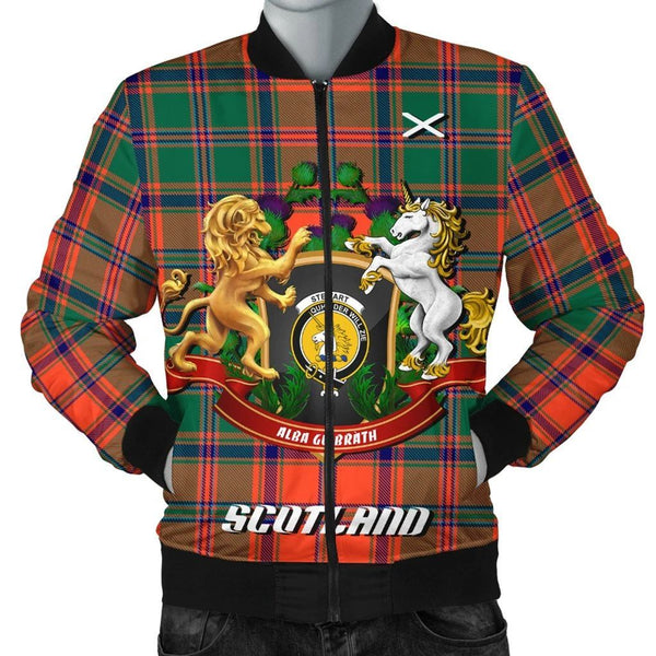 Stewart of Appin Ancient Tartan Bomber Jacket Lion Unicorn Thistle Style