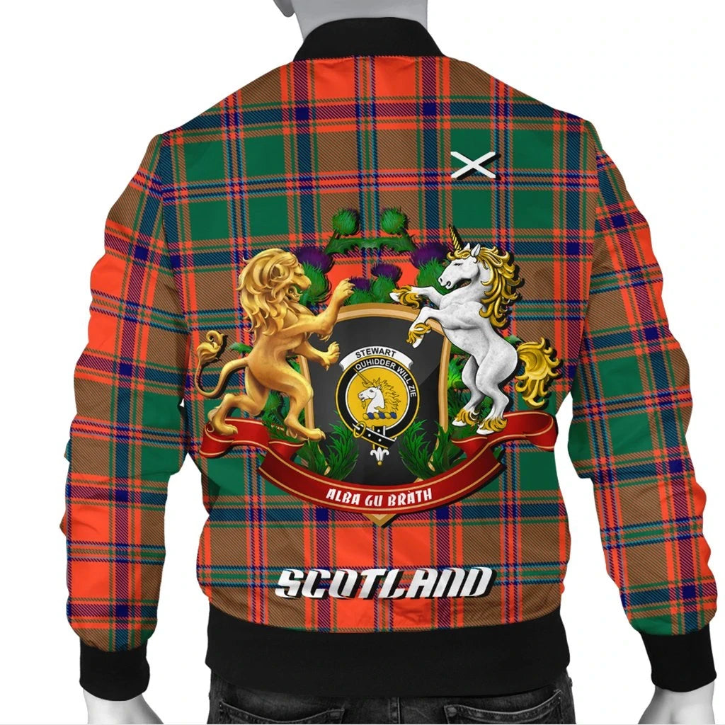 Stewart of Appin Ancient Tartan Bomber Jacket Lion Unicorn Thistle Style