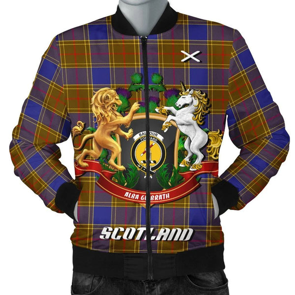 Balfour Modern Tartan Bomber Jacket Lion Unicorn Thistle Style