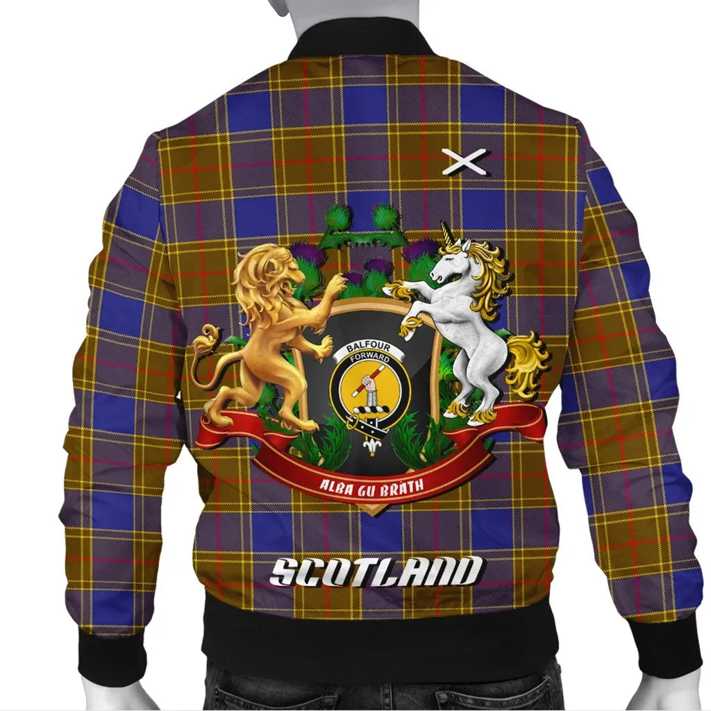 Balfour Modern Tartan Bomber Jacket Lion Unicorn Thistle Style