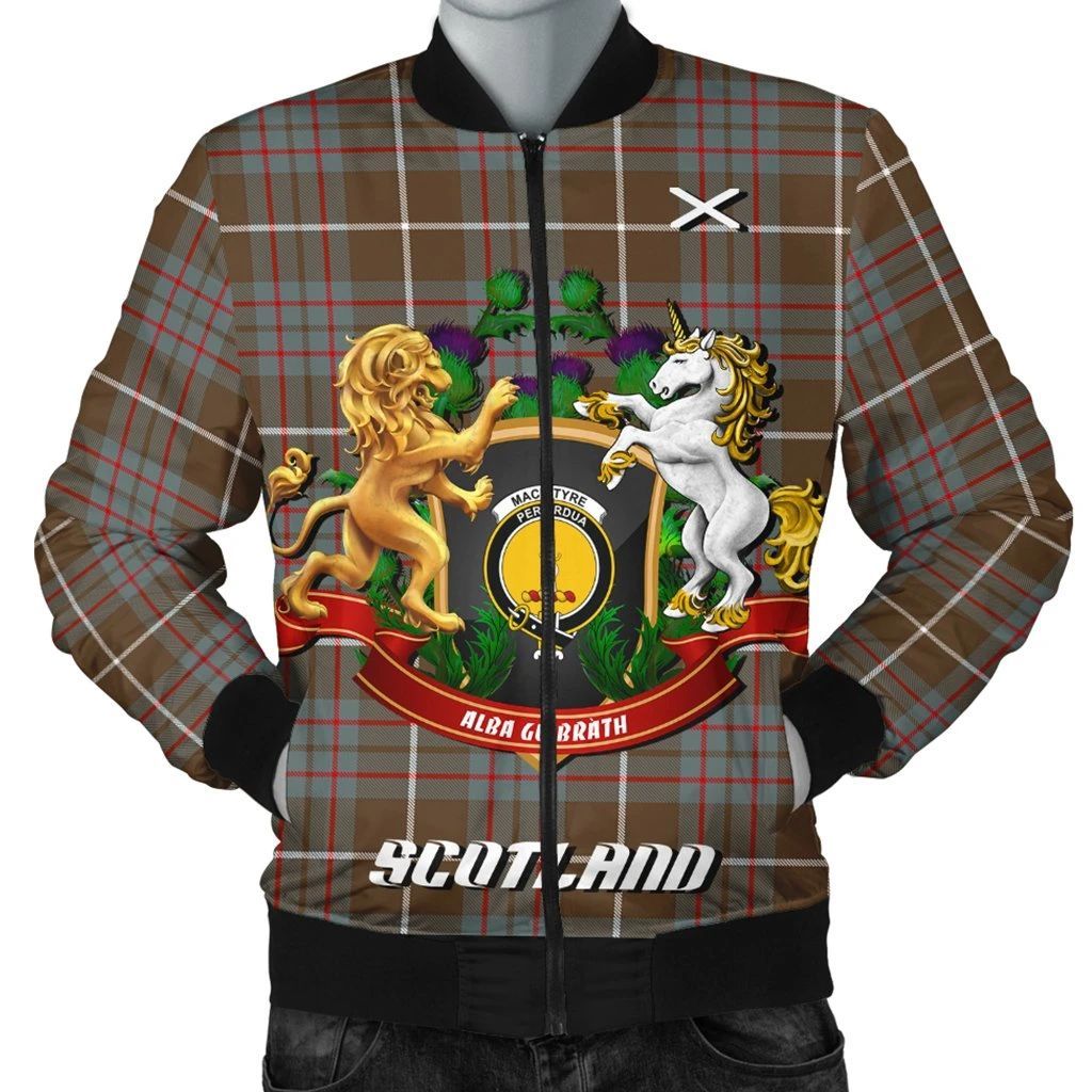 MacIntyre Hunting Weathered Tartan Bomber Jacket Lion Unicorn Thistle Style