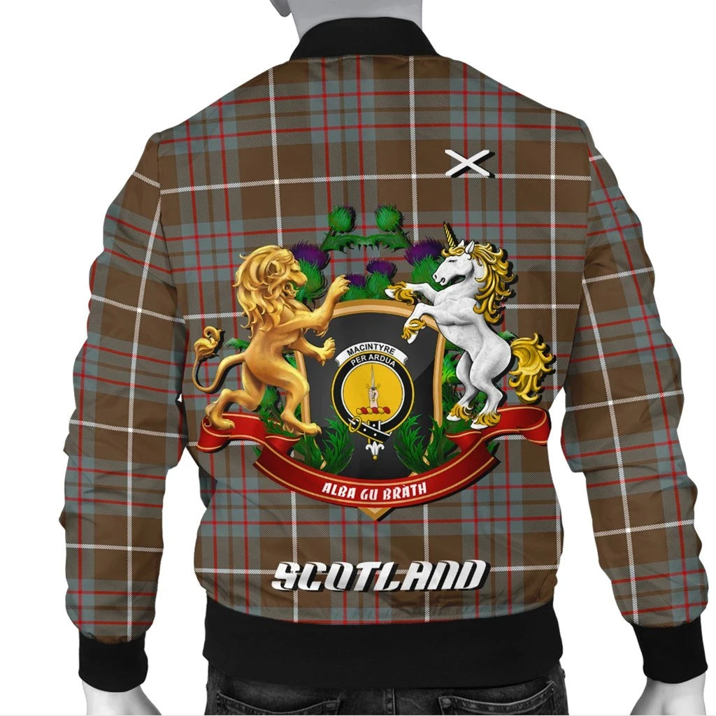 MacIntyre Hunting Weathered Tartan Bomber Jacket Lion Unicorn Thistle Style