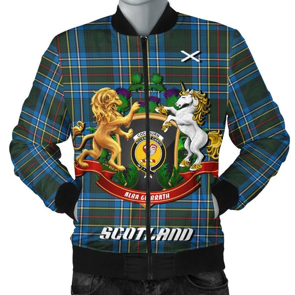 Cockburn Modern Tartan Bomber Jacket Lion Unicorn Thistle Style