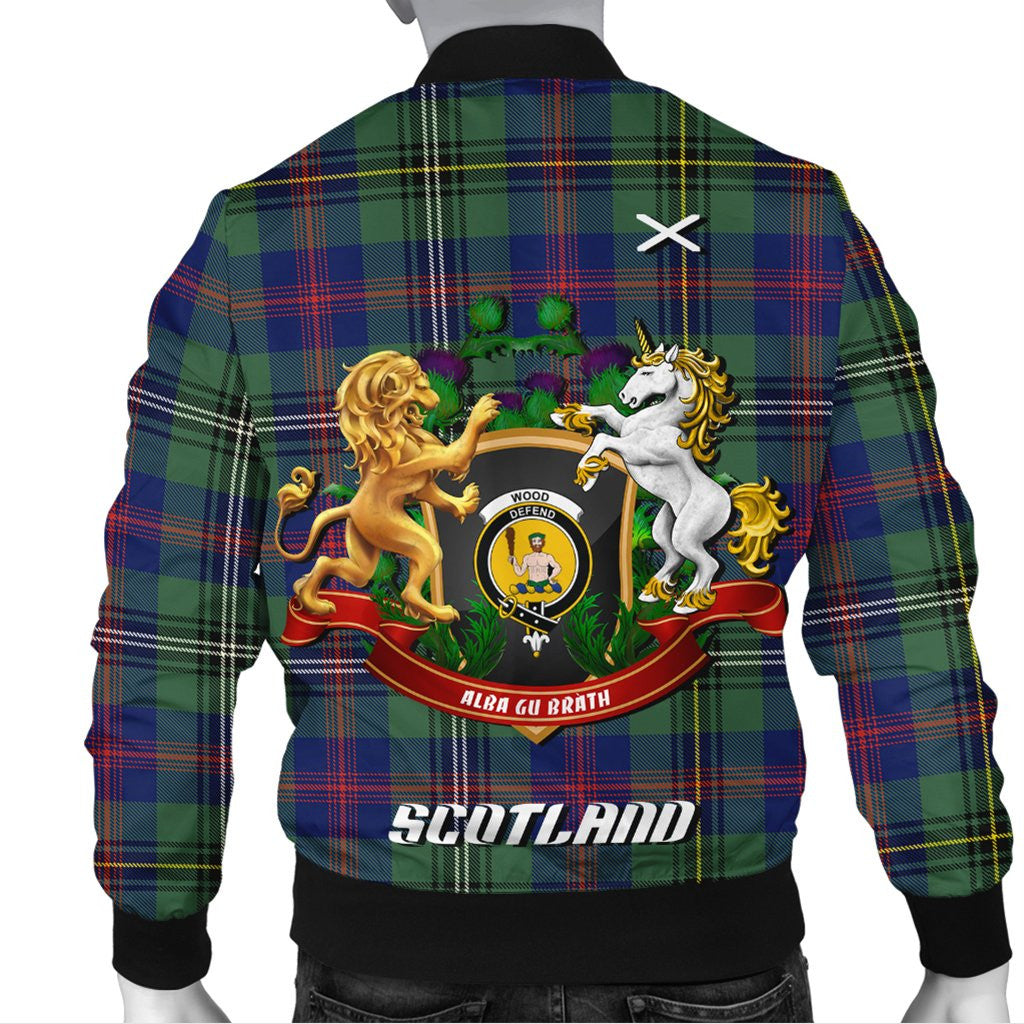 Wood Modern Tartan Bomber Jacket Lion Unicorn Thistle Style