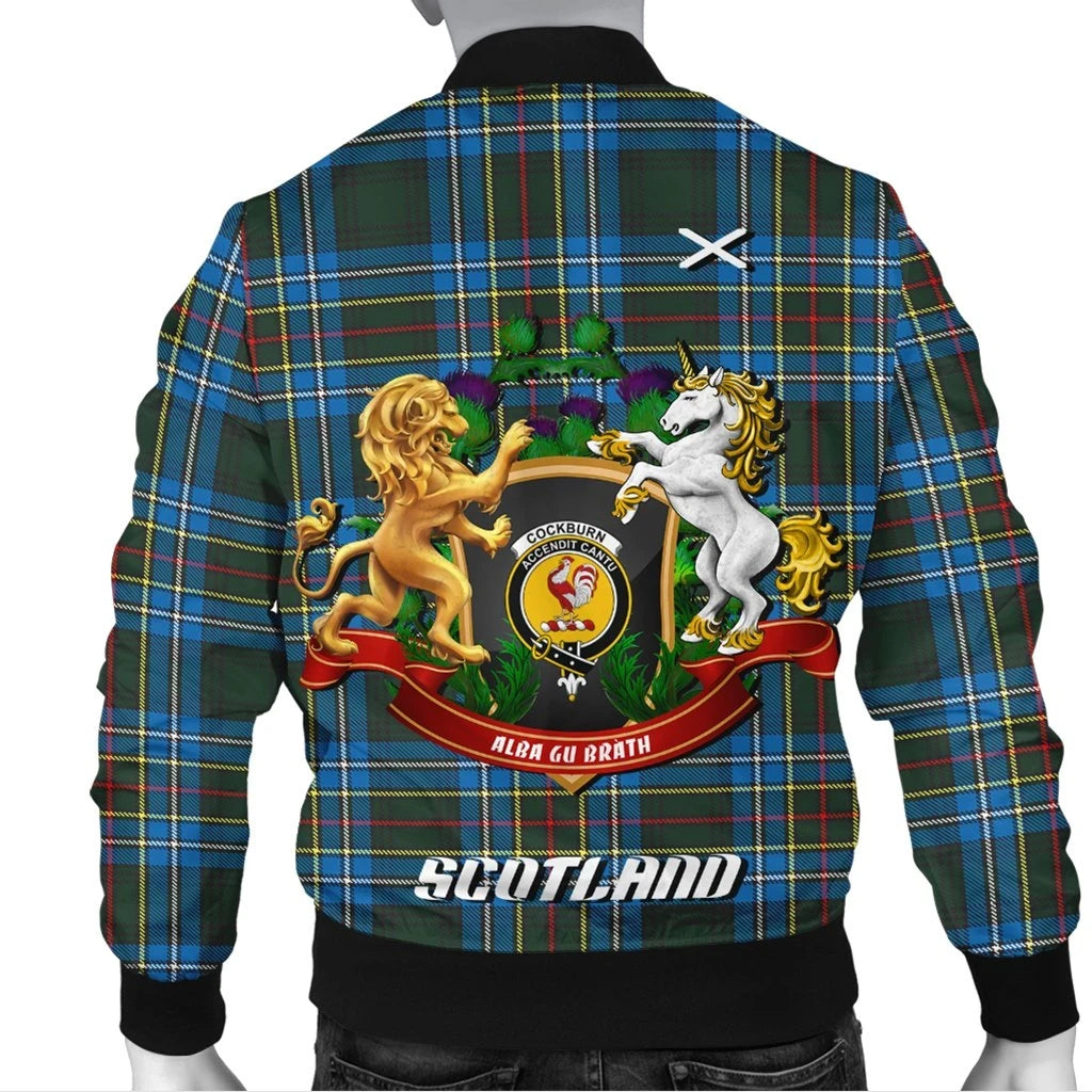 Cockburn Modern Tartan Bomber Jacket Lion Unicorn Thistle Style