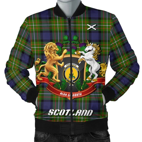 Fergusson Modern Tartan Bomber Jacket Lion Unicorn Thistle Style