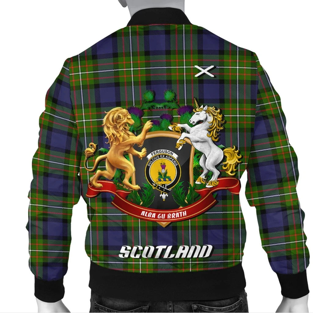 Fergusson Modern Tartan Bomber Jacket Lion Unicorn Thistle Style