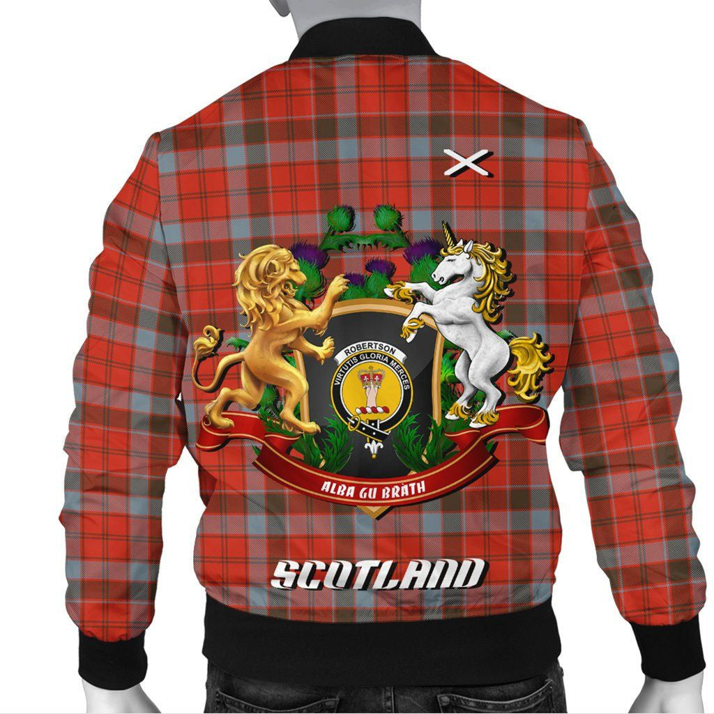 Robertson Weathered Tartan Bomber Jacket Lion Unicorn Thistle Style