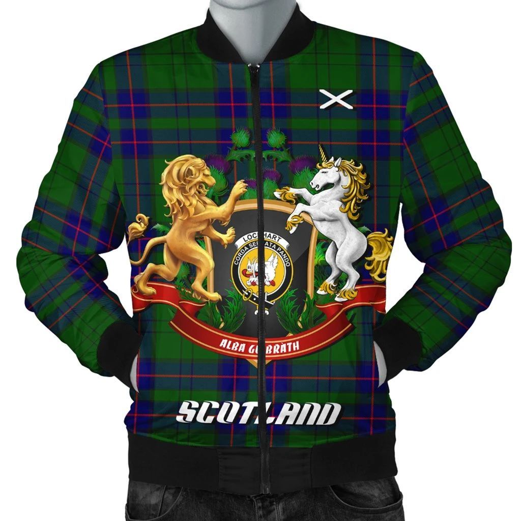 Lockhart Modern Tartan Bomber Jacket Lion Unicorn Thistle Style