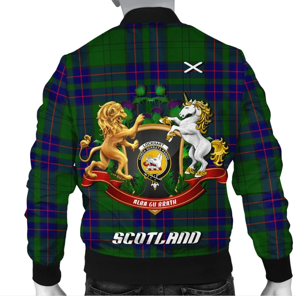 Lockhart Modern Tartan Bomber Jacket Lion Unicorn Thistle Style