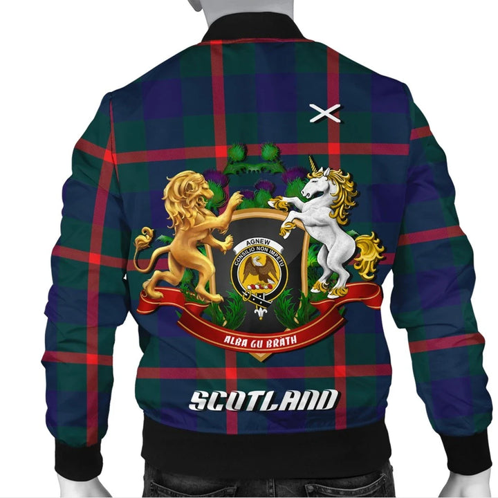 Agnew Modern Tartan Bomber Jacket Lion Unicorn Thistle Style