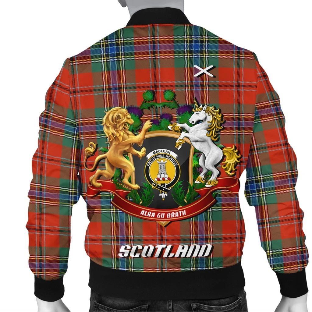 MacLean of Duart Ancient Tartan Bomber Jacket Lion Unicorn Thistle Style