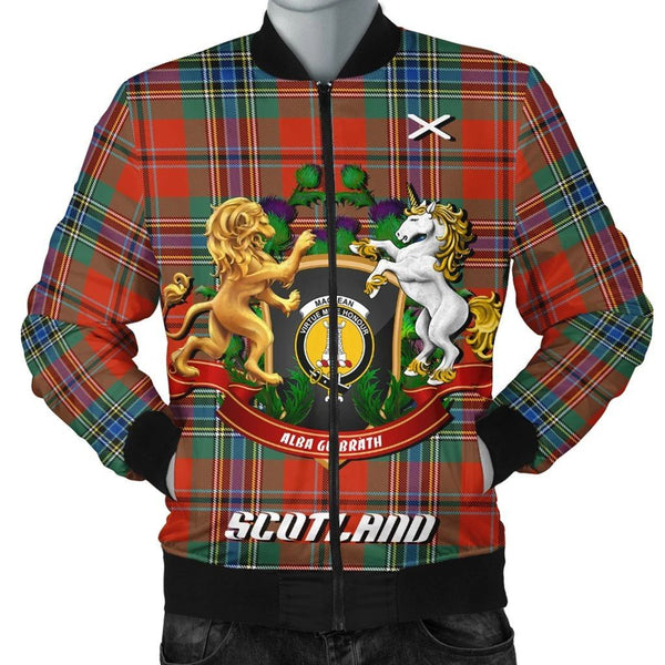 MacLean of Duart Ancient Tartan Bomber Jacket Lion Unicorn Thistle Style