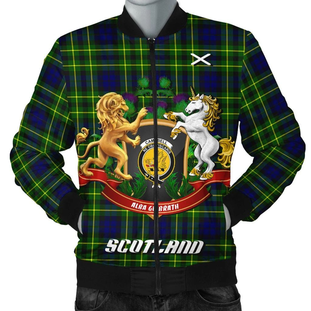 Campbell of Breadalbane Modern Tartan Bomber Jacket Lion Unicorn Thistle Style