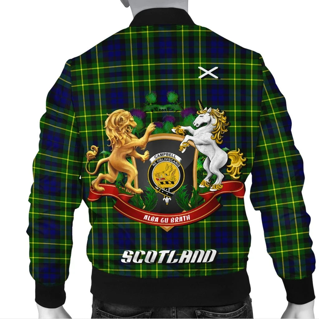 Campbell of Breadalbane Modern Tartan Bomber Jacket Lion Unicorn Thistle Style