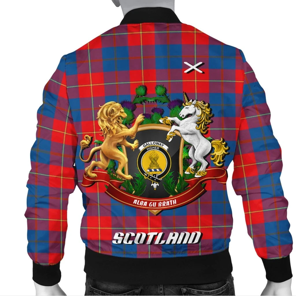 Galloway Red Tartan Bomber Jacket Lion Unicorn Thistle Style