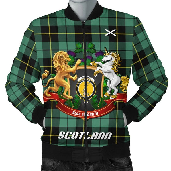 Wallace Hunting Ancient Tartan Bomber Jacket Lion Unicorn Thistle Style