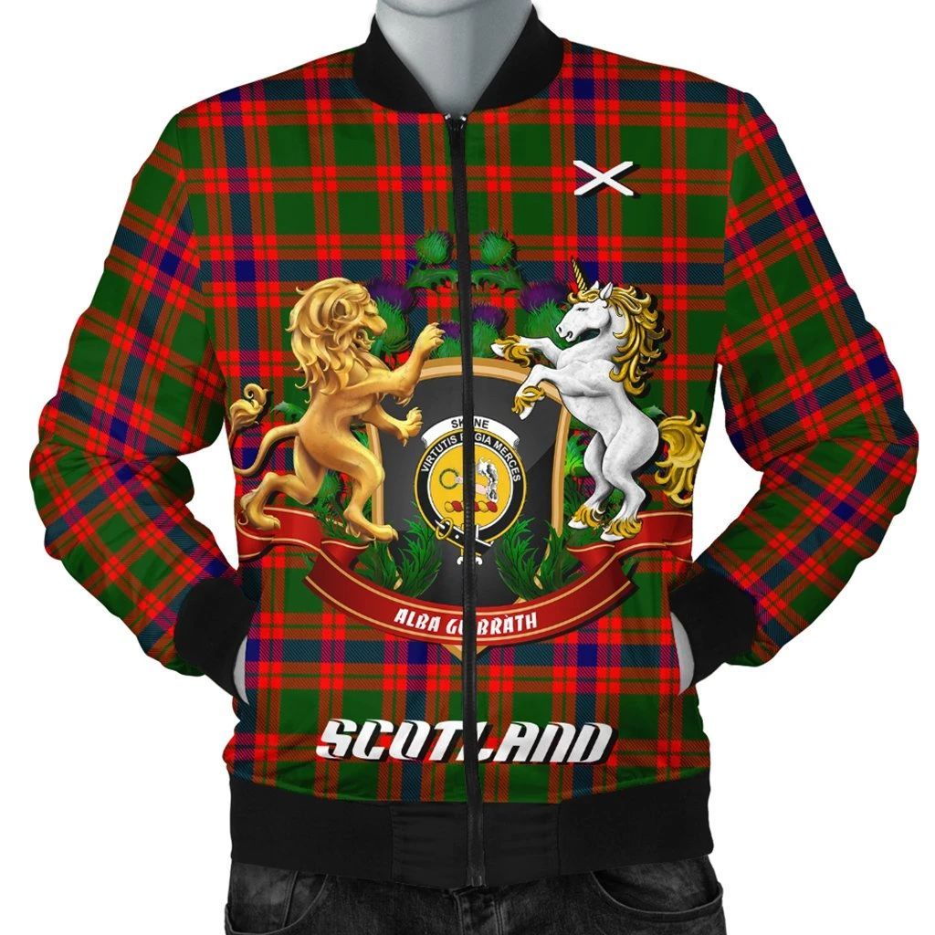 Skene Modern Tartan Bomber Jacket Lion Unicorn Thistle Style