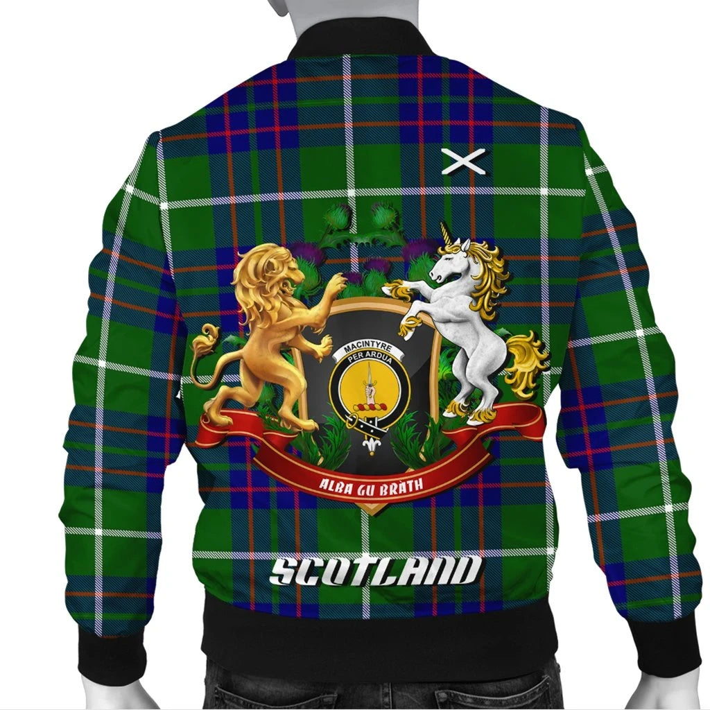 MacIntyre Hunting Modern Tartan Bomber Jacket Lion Unicorn Thistle Style