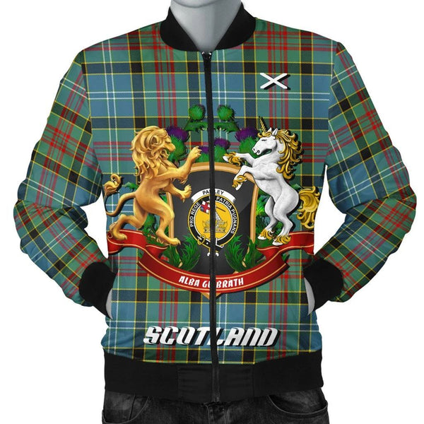 Paisley District Tartan Bomber Jacket Lion Unicorn Thistle Style