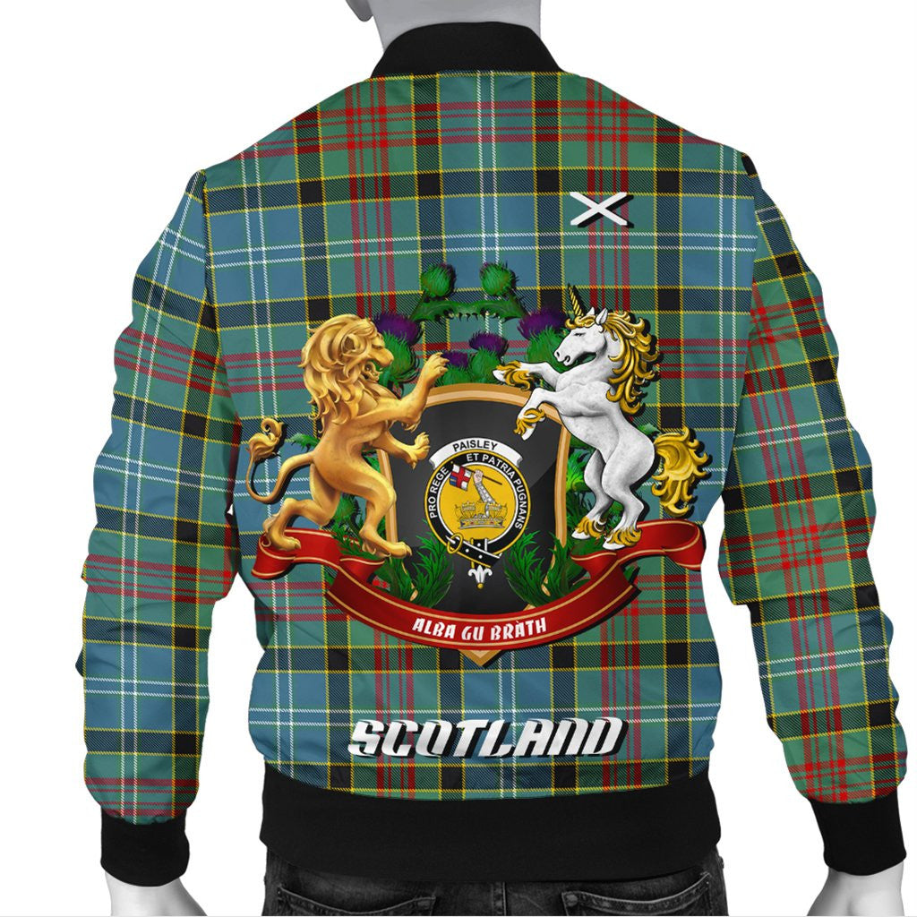 Paisley District Tartan Bomber Jacket Lion Unicorn Thistle Style