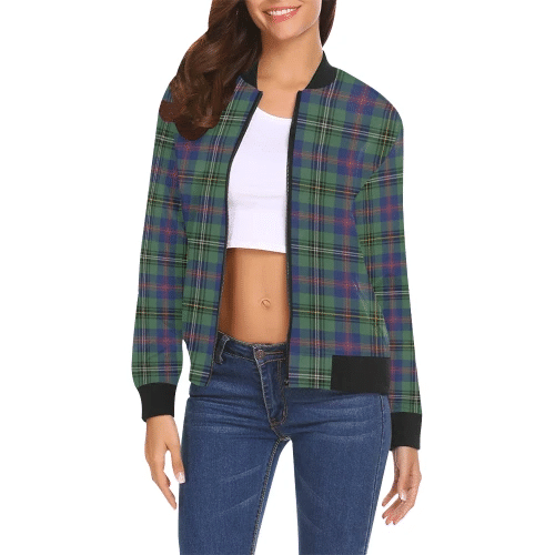 Wood Modern Tartan Plaid Bomber Jacket