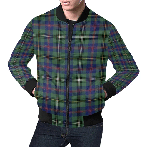 Wood Modern Tartan Plaid Bomber Jacket