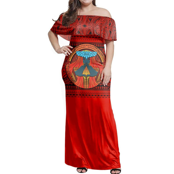 Nesian Hawaii Dress - Pele Mauna Kea Polynesian Off Shoulder Long Dress