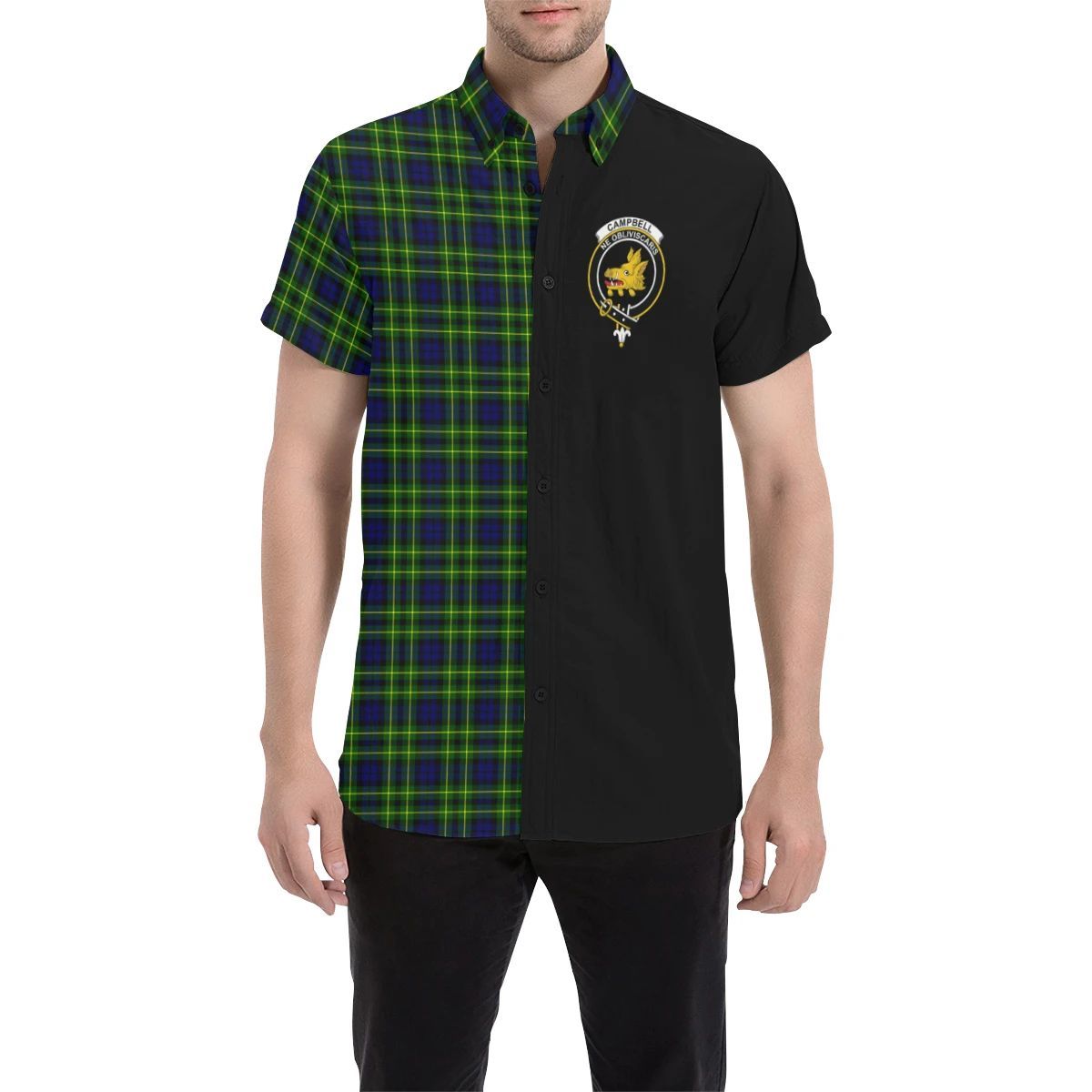 Campbell of Breadalbane Modern Clan Short Sleeves Shirt, Scottish Tartan Campbell of Breadalbane Modern Clans Short Sleeves Shirt Half Style