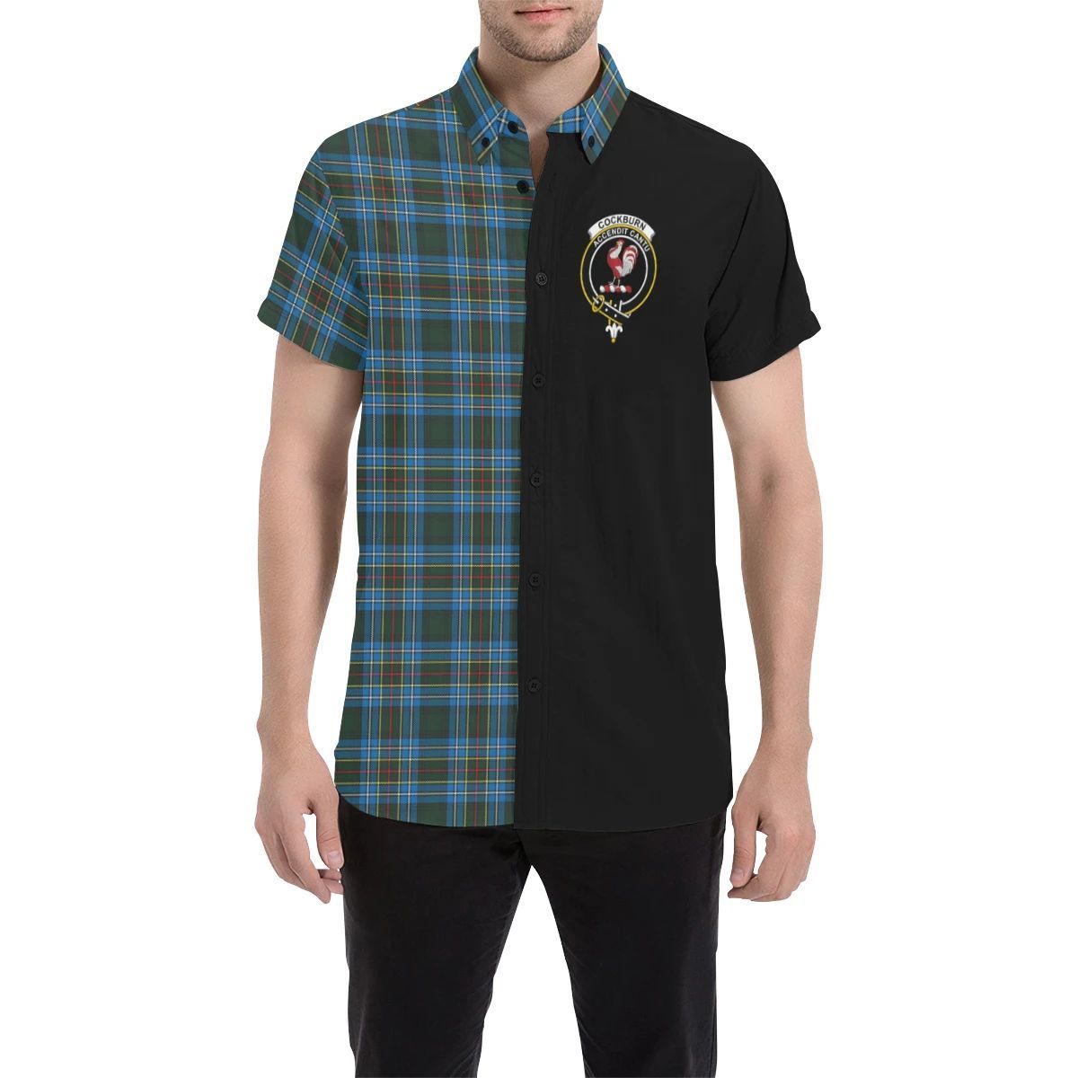 Cockburn Modern Clan Short Sleeves Shirt, Scottish Tartan Cockburn Modern Clans Short Sleeves Shirt Half Style